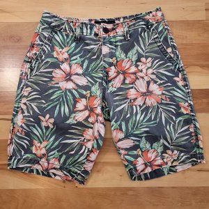 Aeropostale Men's Hawaiian Pink Hibiscus Navy Blue Flower Shorts  Size 27 Waist